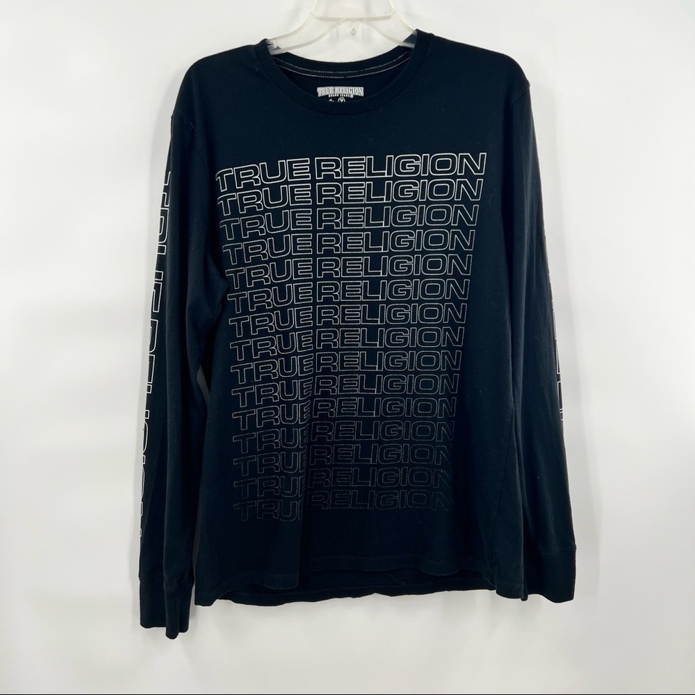 True Religion black graphic long sleeve shirt pullover t-shirt size L